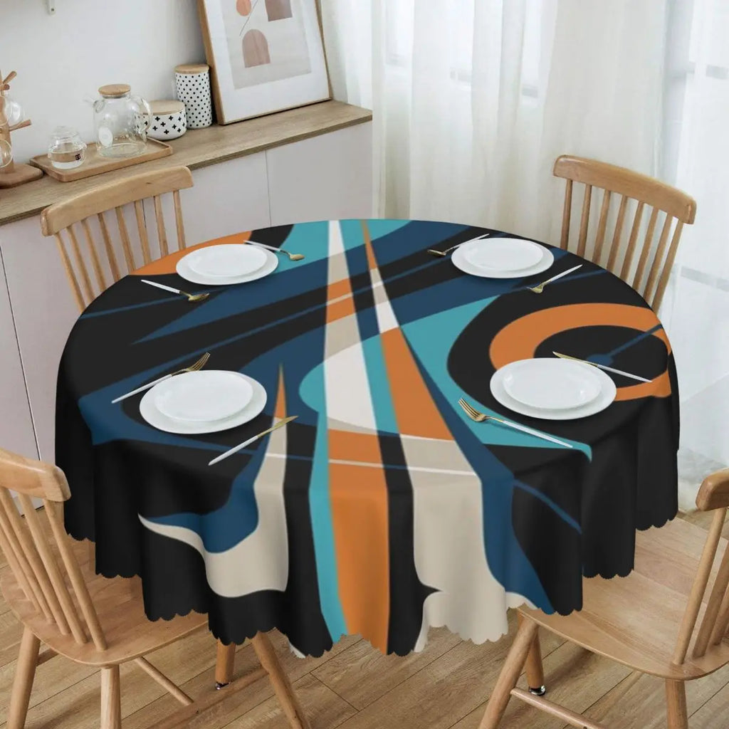 Orange Wave Gradient Retro Pattern Round Tablecloths 60 Inch Abstract Geometric Table Covers for Kitchen Table Cloth