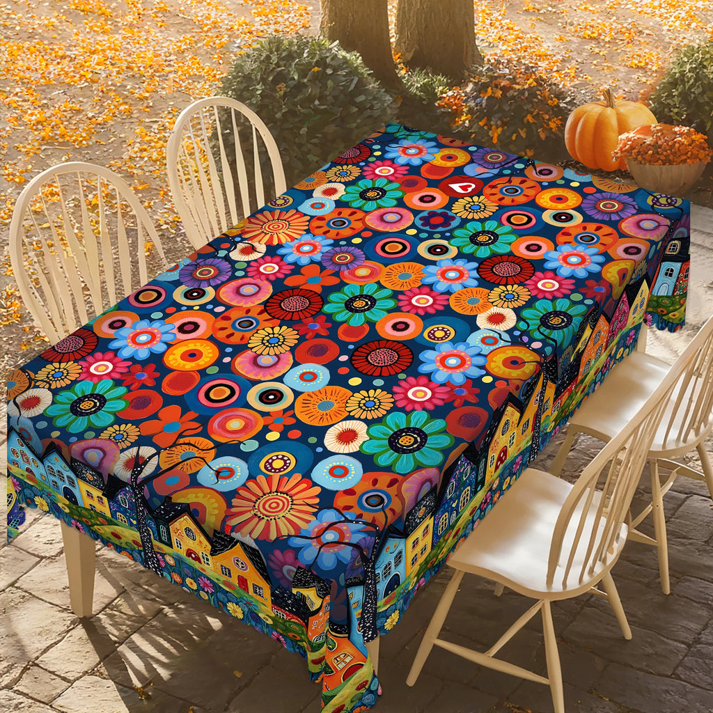 1 pedaço de toalha de mesa redonda e retangular floral boêmia, disponível em vários tamanhos, design de padrão de impressão de cenário rural de arte abstrata, primavera e verão, boêmia, toalhas de mesa para cozinha, uso interno e externo, melhor escolha de presente