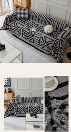 Capa de sofá de pelúcia de lã polar, espessura de pano, antiderrapante, toalha de sofá, estampa geométrica, almofada de assento, cobertor de cobertura completa