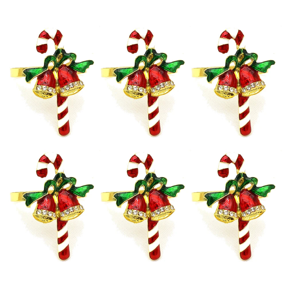 6 pçs anéis de guardanapo de natal árvore de natal floco de neve veados quebra-nozes guardanapo titular fivela de guardanapo de ouro para festa de natal decoração de mesa