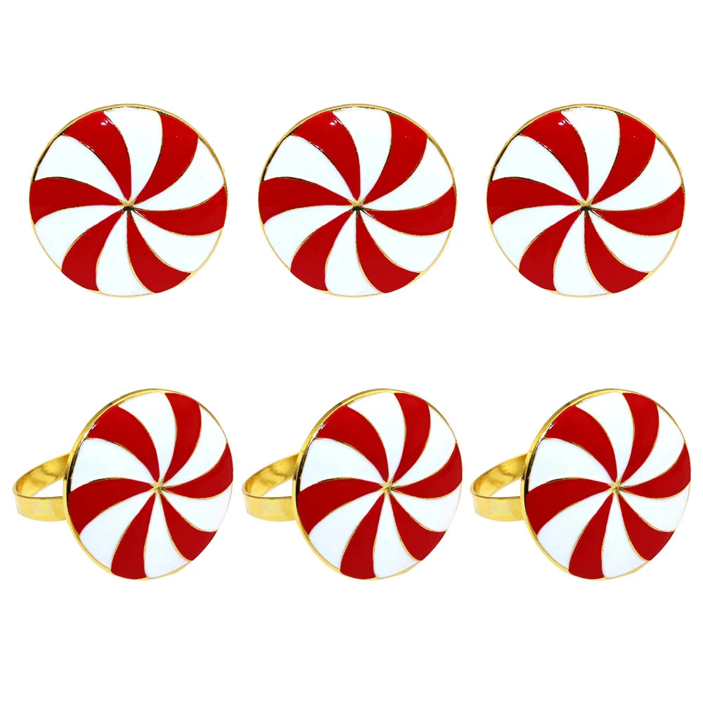 6 pçs anéis de guardanapo de natal árvore de natal floco de neve veados quebra-nozes guardanapo titular fivela de guardanapo de ouro para festa de natal decoração de mesa