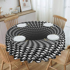 Toalha de Mesa Redonda Ilusão Óptica Preto e Branco 60"