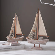 Ornamentos de barco à vela de madeira estilo mediterrâneo retrô feitos à mão pequeno modelo de barco de pesca de madeira artesanato de mesa presente faça você mesmo decoração de casa