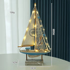 Retro estilo mediterrâneo de madeira led barco à vela modelo criativo oceano estilo desktop ornamento artesanato pequeno barco decoração para casa presente