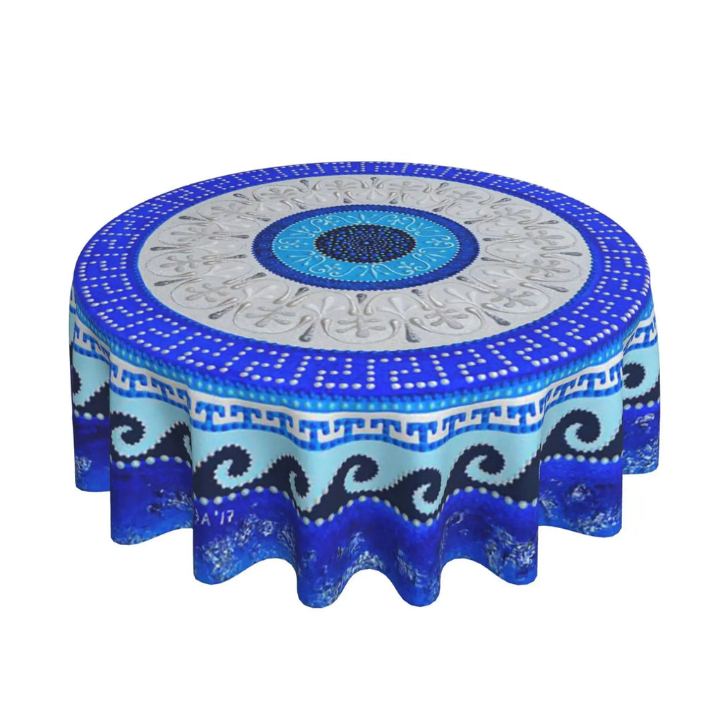 Toalha de mesa redonda de mau olhado, capa de mesa decorativa de tecido, toalha de mesa de 60 polegadas para mesa