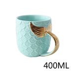 Canecas de 400ml com alça de cauda de sereia dourada, caneca criativa de cerâmica para café, chá, leite, rabo de peixe, presentes novidade
