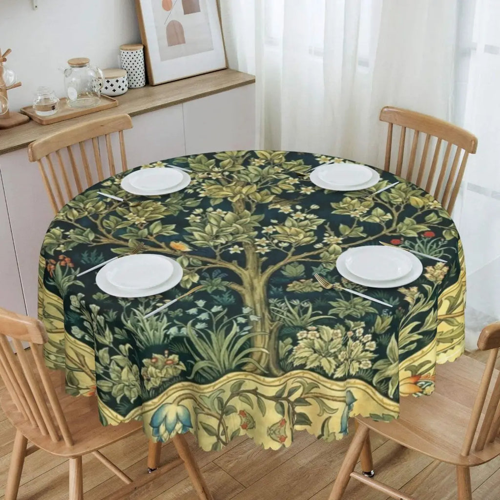 Redonda Pavões E Raposa Por William Morris Toalha De Mesa À Prova De Óleo À Prova D' Água Cobre Animais Da Floresta Têxtil Padrão Toalha De Mesa