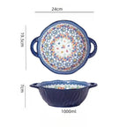 Tigela de sopa de cerâmica estilo boêmio com alça, design seguro para micro-ondas em relevo, ótimo para servir sopa, saladas, macarrão ramen