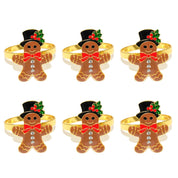 6 pçs anéis de guardanapo de natal árvore de natal floco de neve veados quebra-nozes guardanapo titular fivela de guardanapo de ouro para festa de natal decoração de mesa