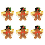 6 pçs anéis de guardanapo de natal árvore de natal floco de neve veados quebra-nozes guardanapo titular fivela de guardanapo de ouro para festa de natal decoração de mesa