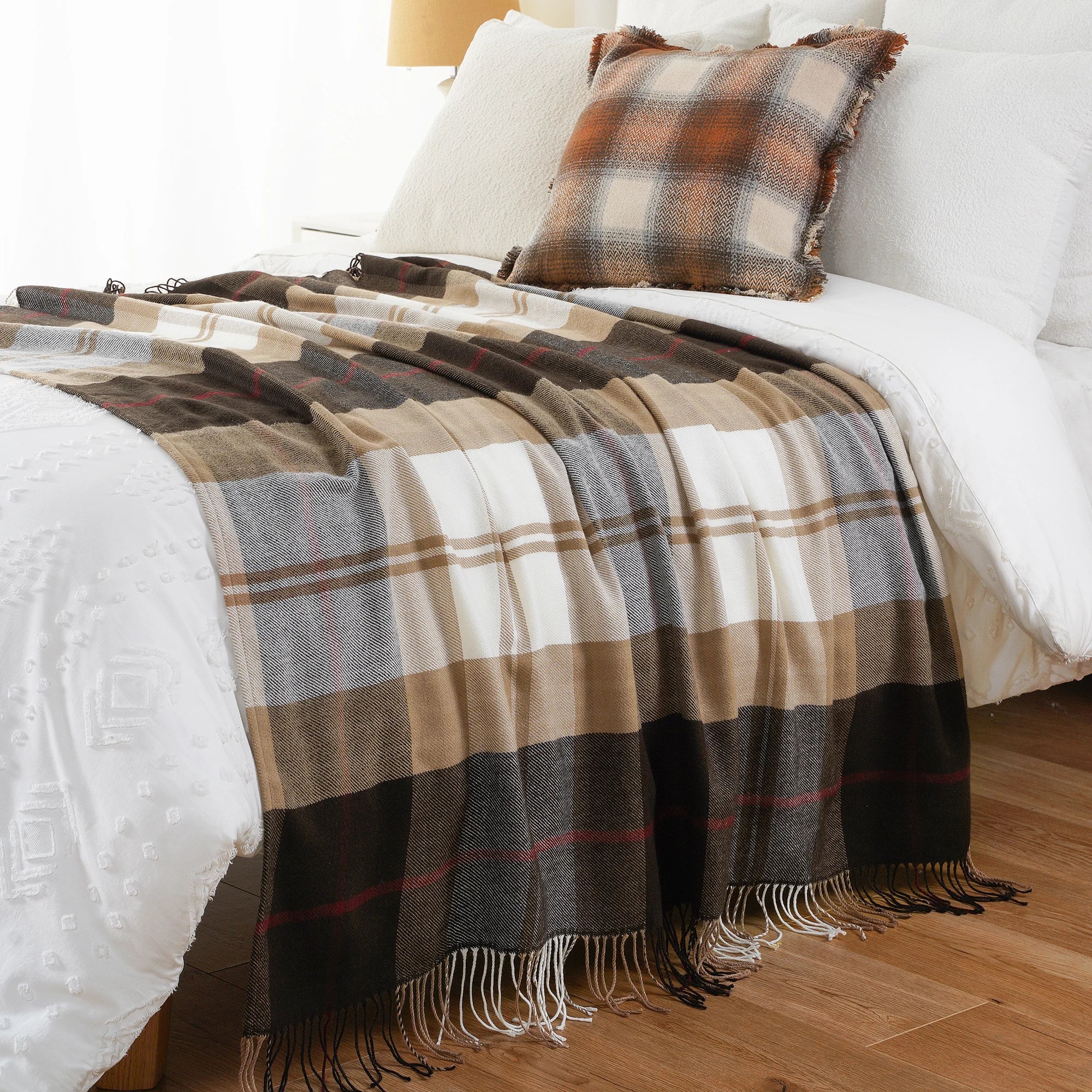 Battilo xadrez lance cobertor para cama sofá verde leve cobertor de caxemira cobertores com borlas primavera lance decoração para casa