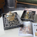 Ahunderjiaz-Bandeja Retro Shell Quadrado, Sala De Jantar E Sala De Estar, Decorações De Mesa, Armazenamento De Luxo Preto Leve, Bandeja De Frutas, Casa D