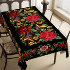 1 peça, toalha de mesa de flores coloridas estilo mexicano vibrante + 4 peças autoadesivas, impressão de padrão de flor, borda em relevo, adequada para decoração de casa de cozinha, toalha de mesa de decoração de festa, presente perfeito, primavera, verão e outono, perfeita para decoração de jantar interno/externo