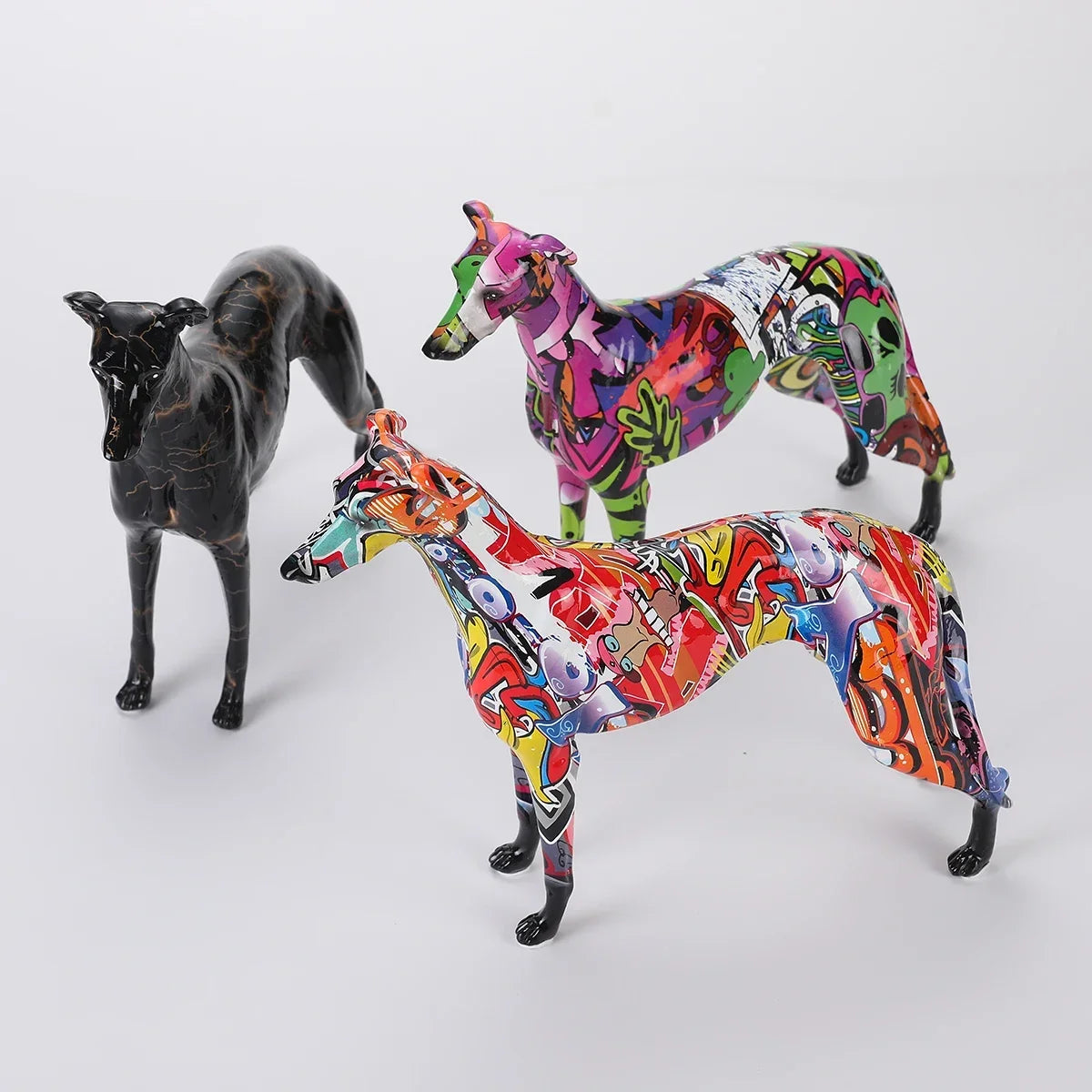 9.84inch Painting Art Graffiti Greyhound Family Dog Whibbit Dog Creative Resin Crafts Home Decoration Wine Cabinet Office Gift