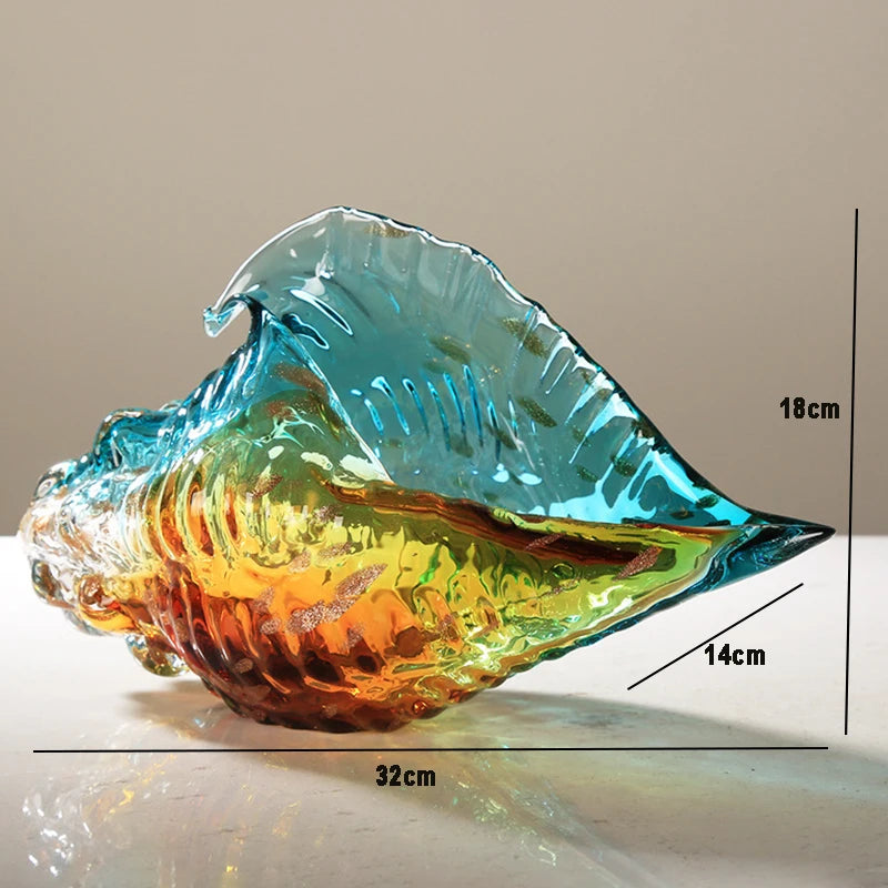 Escultura de concha de vidro colorida elegante, feita à mão, decoração de concha do mar, ornamento moderno para casa, hall premium, prateleira de estudo, item decorativo