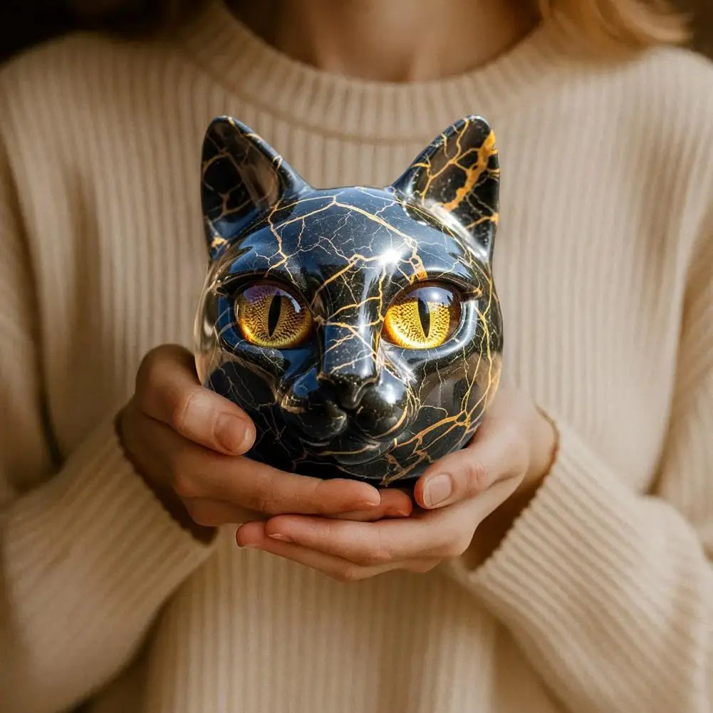 Enfeite de sala acabamento decoração de casa elegante escultura de pedra de gato preto com olhos âmbar esculpidos à mão casa de luxo para gato para quarto