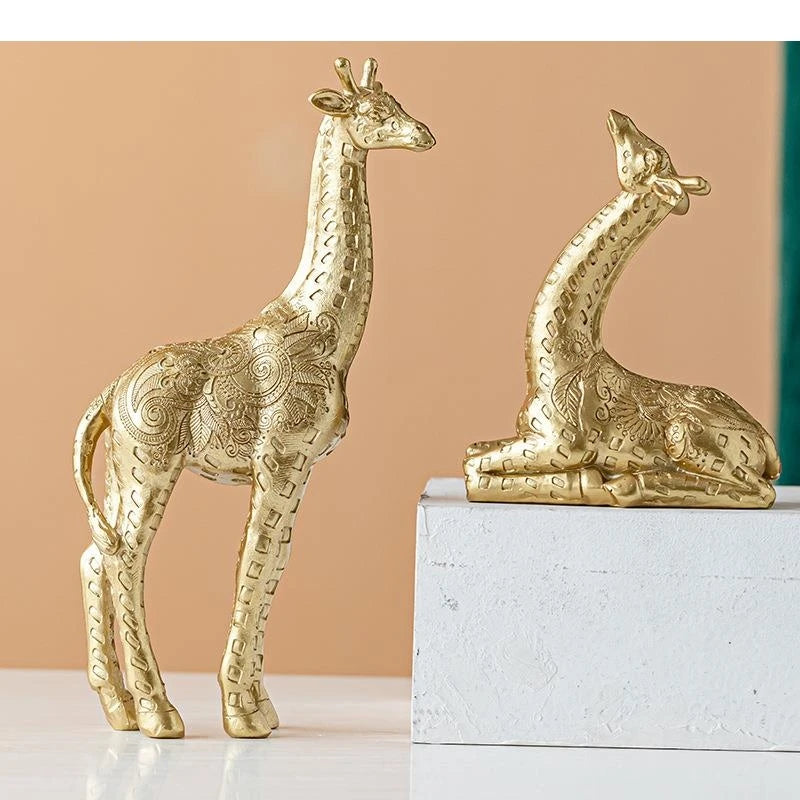 Estátua de girafa banhada a ouro, decoração de mesa, arte em resina, escultura animal abstrata, decoração estética, artesanato, ornamentos