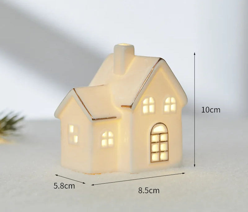 Ornamentos criativos de cerâmica pequenas casas decorações de natal brilhantes casas de neve mobiliário doméstico ins ornamentos decoração