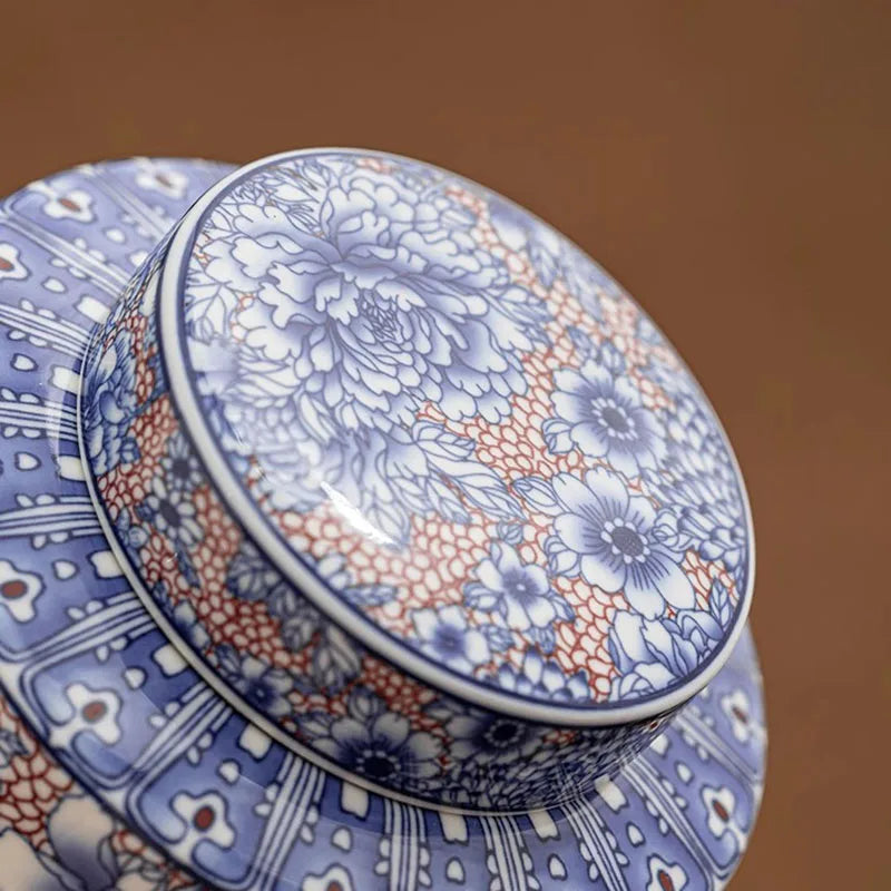 Jarra de chá de cerâmica chinesa, jarra de doces roxa de alta qualidade, caixa selada de porcelana azul e branca, garrafa de cerâmica funcional, ornamento para casa