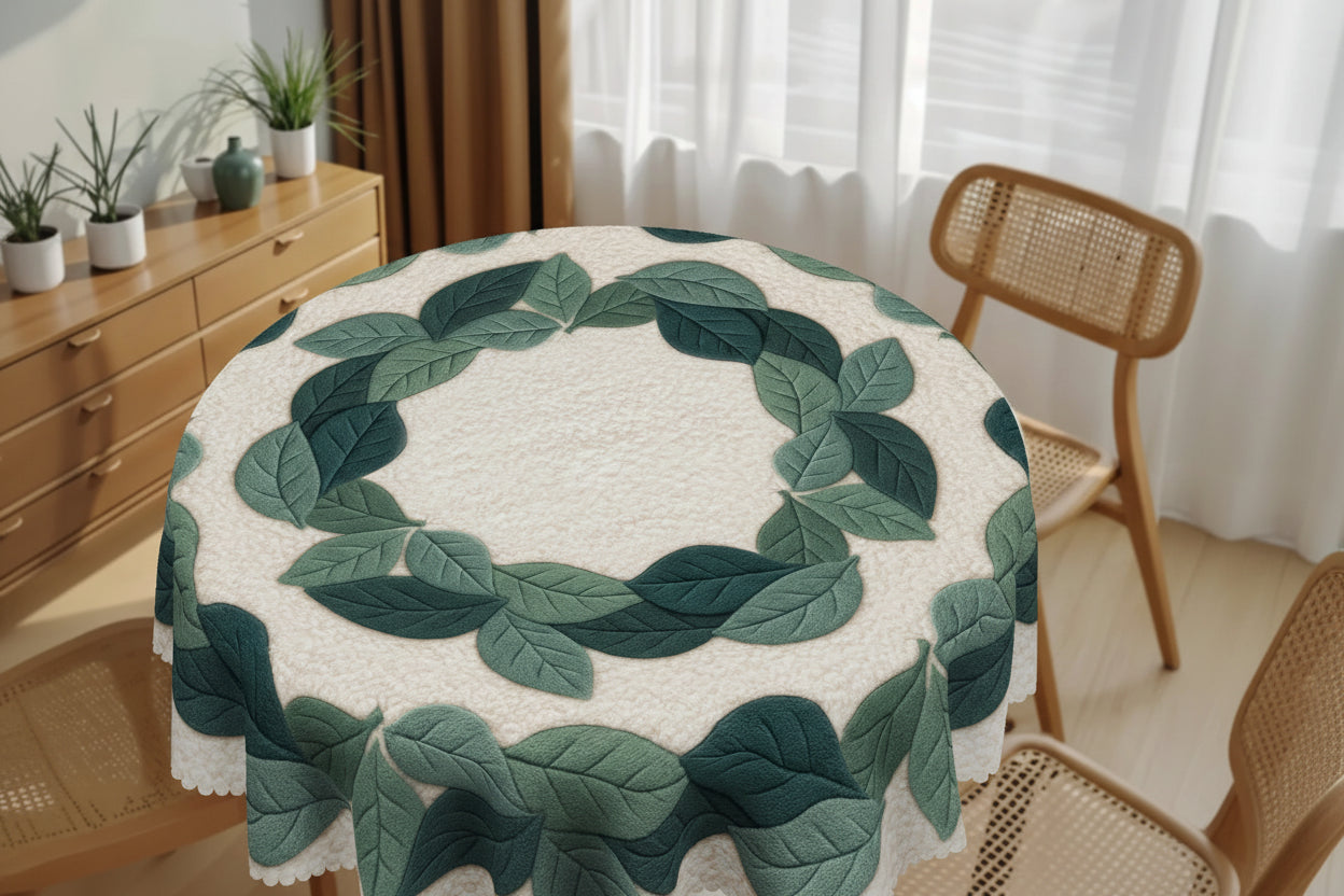 Toalha de mesa com tema de folhas verdes, padrão de impressão de folhas 3D, estilo simples, bordas em relevo, à prova d'água, resistente ao desbotamento, adequada para mesas de jantar retangulares e redondas, decoração de mesa de jantar P-95