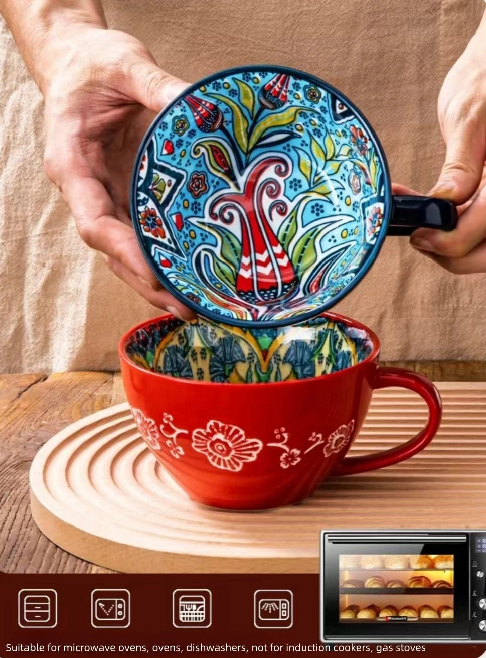 Caneca de chá boêmia da manhã, caneca de café de cerâmica de 13,5 onças para colegas de família, professores, esposas, maridos, irmãs, irmãos engraçados