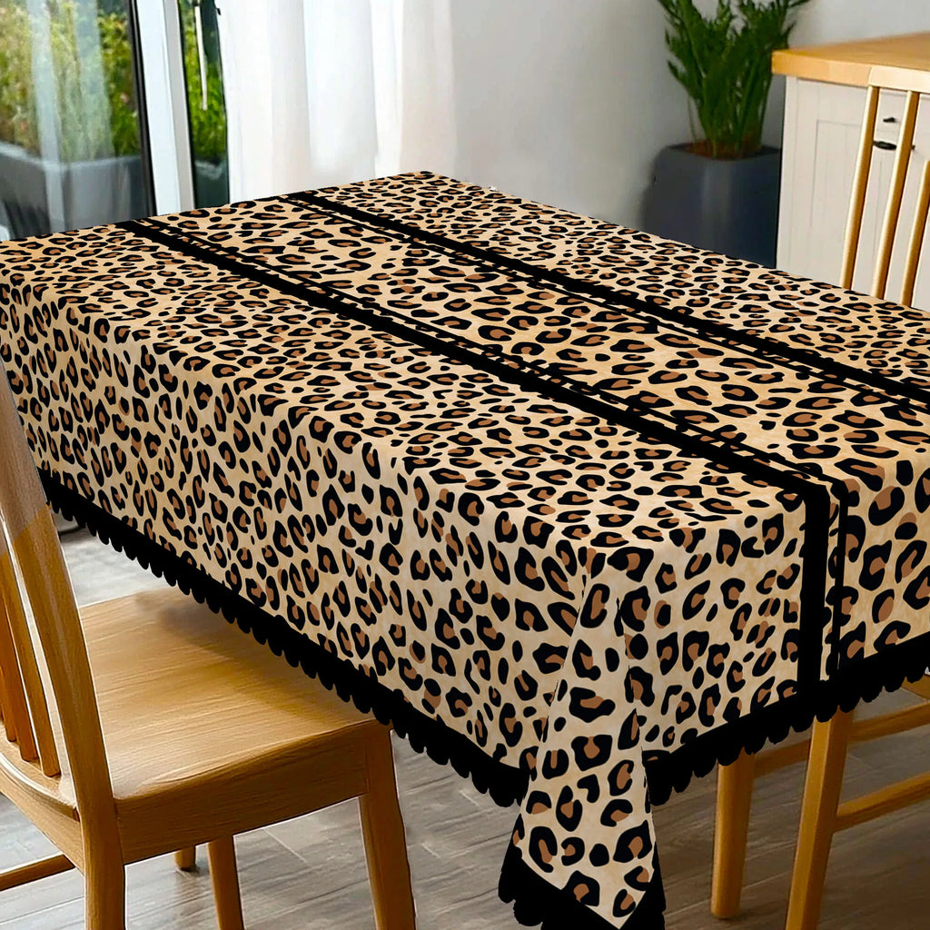 Toalha de mesa redonda com estampa de leopardo manchado, toalha de mesa retangular com estampa de leopardo marrom preto, toalha de mesa de festa, decoração de mesa de acampamento no pátio, capa de mesa para cozinha diária, terraço, uso interno e externo