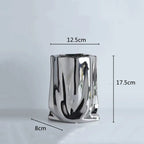 Prata ruffled flor vaso de cerâmica porcelana arranjo flor decoração saco forma terrário vasos decoração para casa