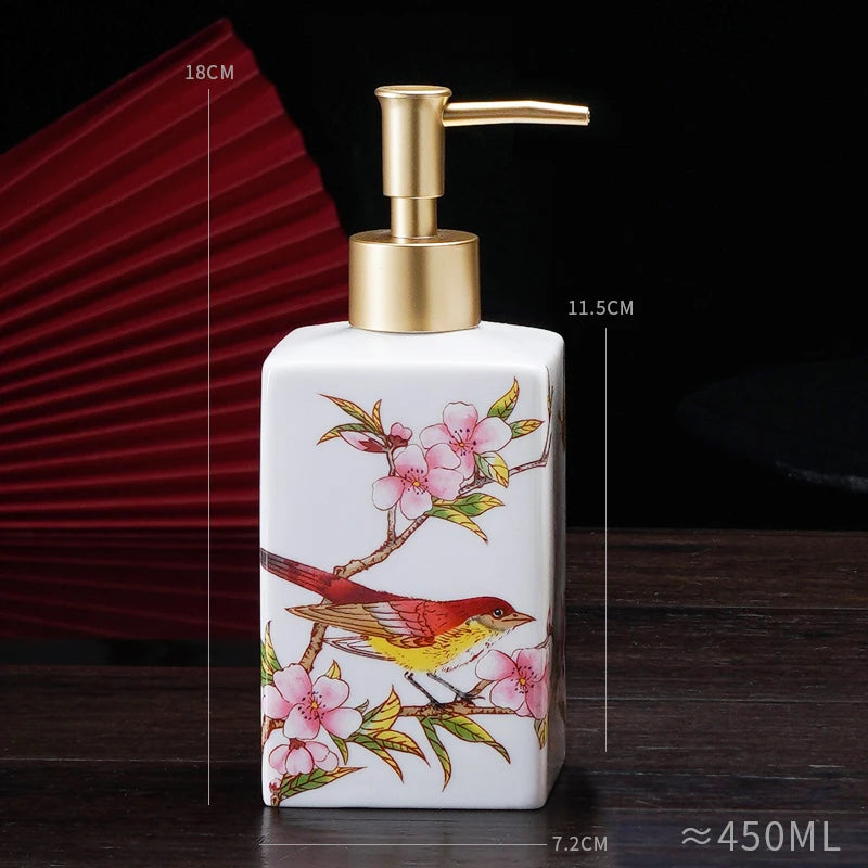 Dispensador de sabão cerâmico 450ml, garrafa desinfetante para as mãos, garrafa de prensa, garrafa de gel de banho para hotel, dispensação de detergente para lavanderia