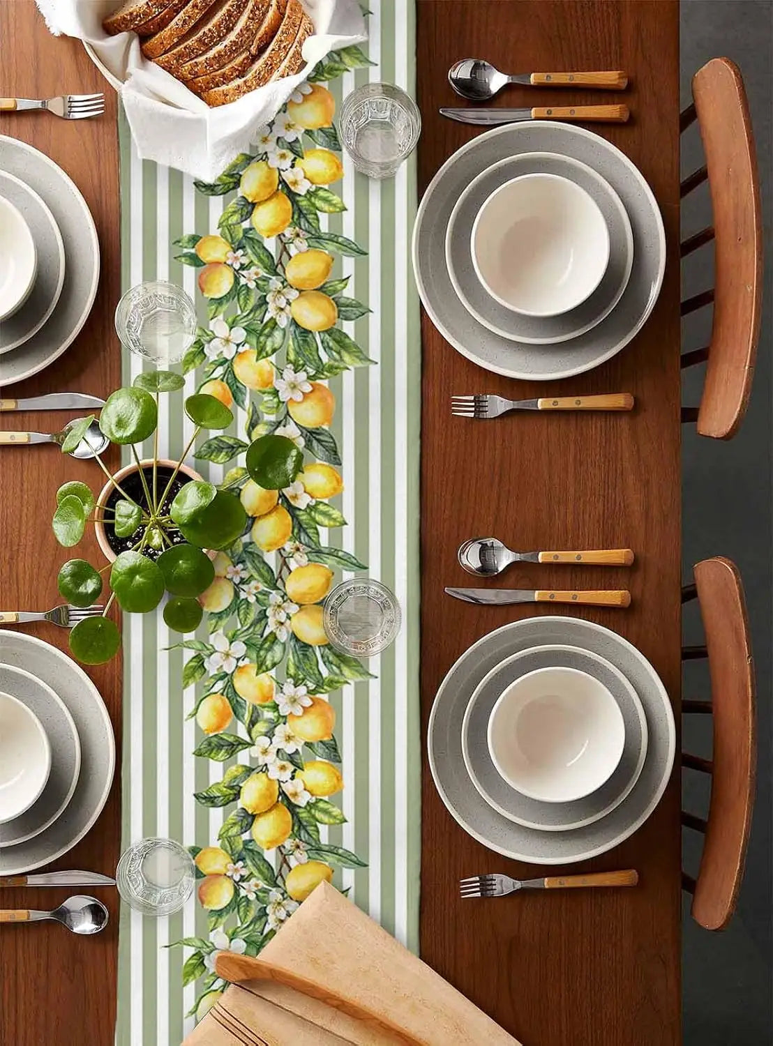 Verão limão frutas flores linho corredor de mesa cômoda cachecol decoração verde branco listrado corredores de mesa feriado cozinha festa decoração