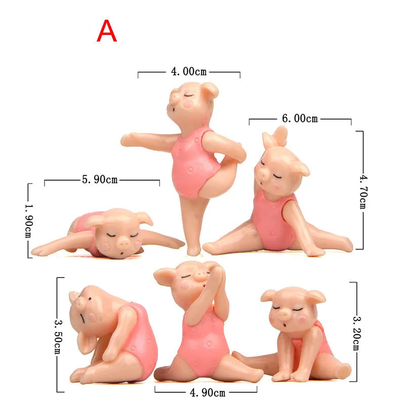 Conjunto de 6 Estatuetas  Porquinhas Dançarinas