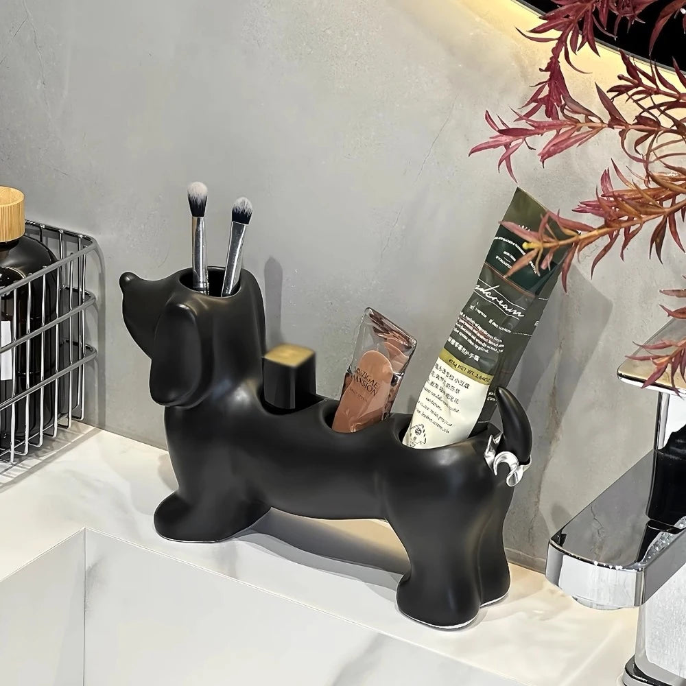 Dachshund cerâmica suporte de escova de dentes elétrica rack armazenamento pia do banheiro lavatório pasta de dentes base decoração do banheiro