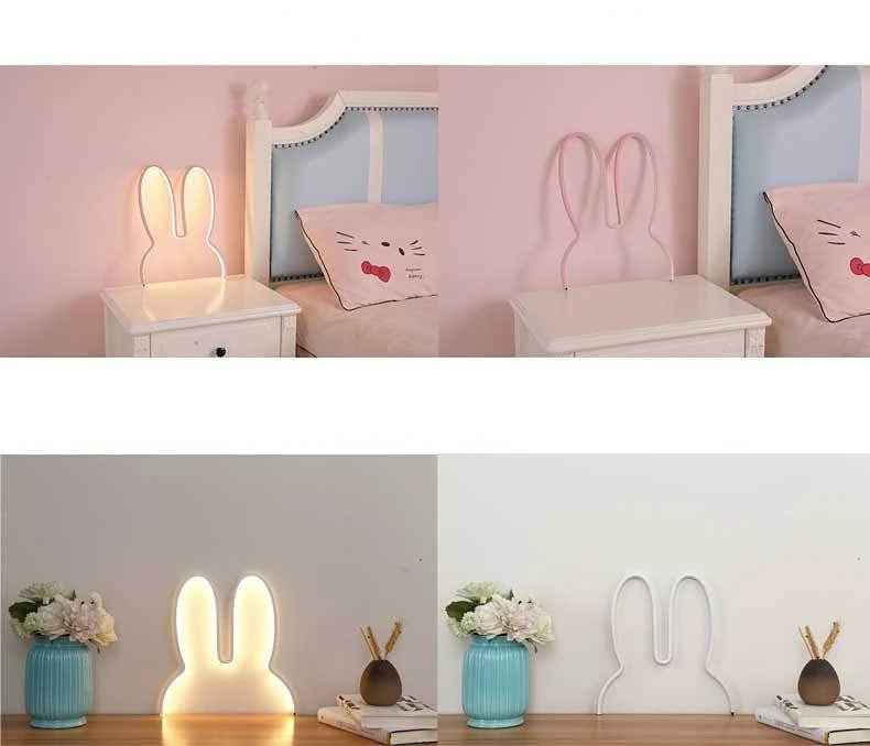 Menina adorável nordic lâmpada do quarto das crianças criativo led coelho lâmpada usb de três cores mutável lâmpada de cabeceira decoração da parede luz da noite