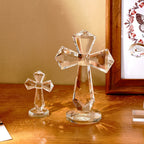 1pc amor anjo e cruz prisma em forma de artesanato de vidro, peitoris da janela coletor de sol ornamento prisma luz captura artesanato decorativo