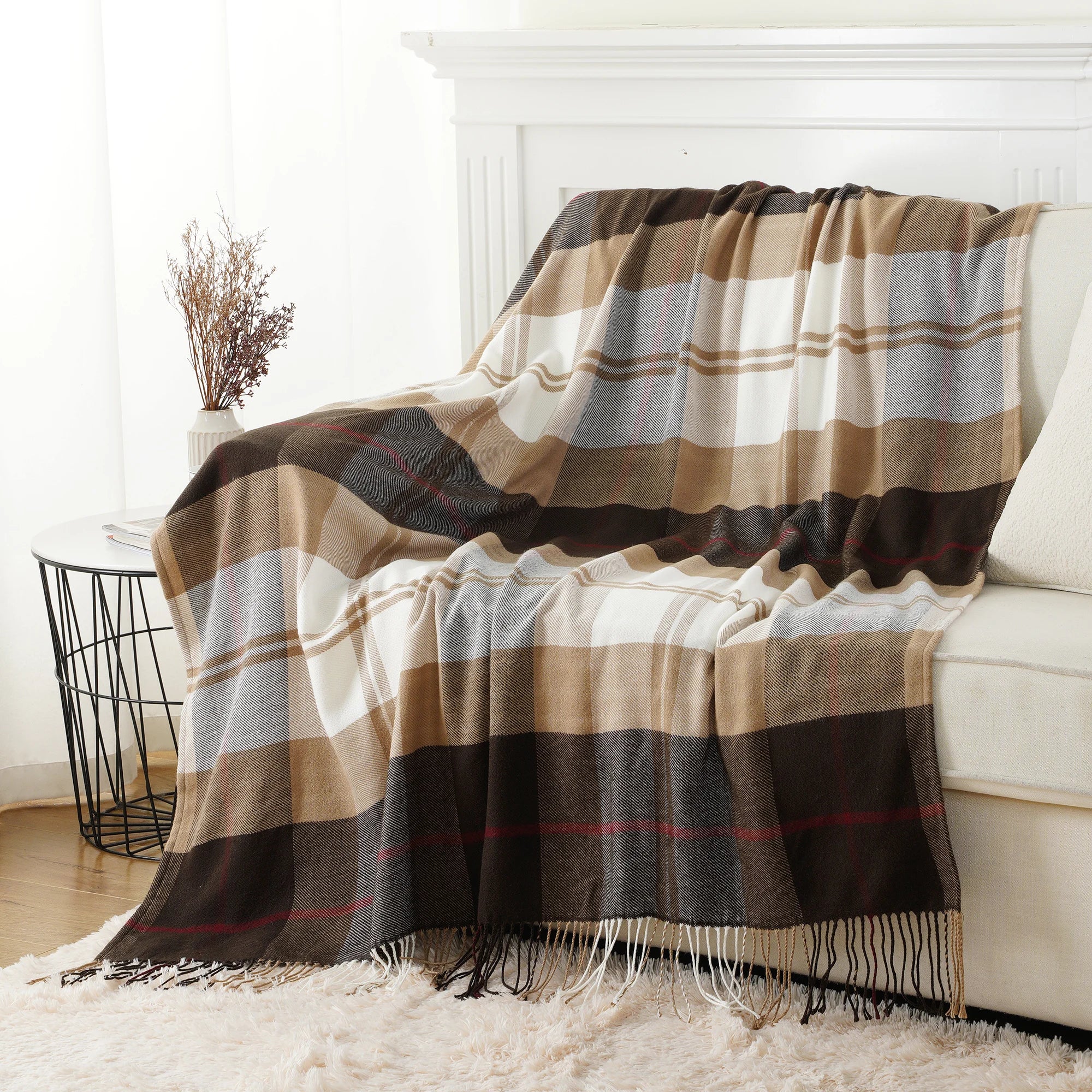 Battilo xadrez lance cobertor para cama sofá verde leve cobertor de caxemira cobertores com borlas primavera lance decoração para casa