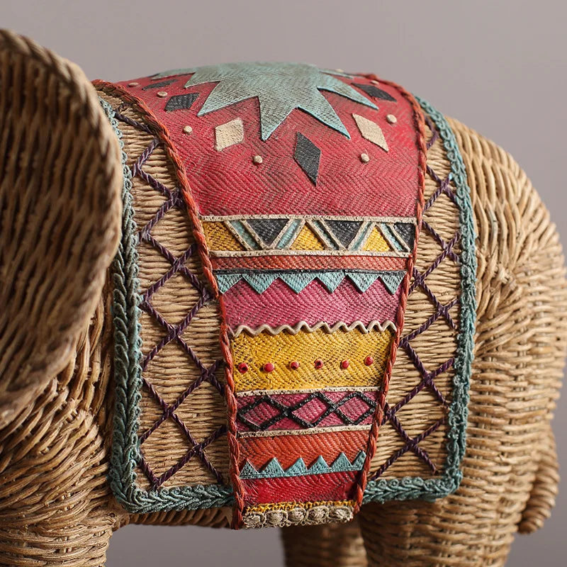 Ornamentos de artesanato de resina trançado pintados à mão elefante ornamento simulação estátua animal artesanal elefante decoração