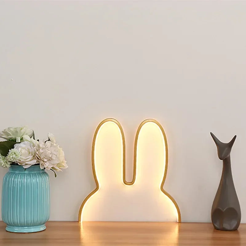 Menina adorável nordic lâmpada do quarto das crianças criativo led coelho lâmpada usb de três cores mutável lâmpada de cabeceira decoração da parede luz da noite