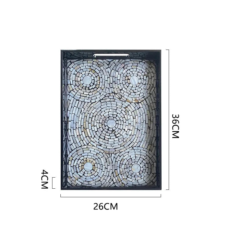 Ahunderjiaz-Bandeja Retro Shell Quadrado, Sala De Jantar E Sala De Estar, Decorações De Mesa, Armazenamento De Luxo Preto Leve, Bandeja De Frutas, Casa D