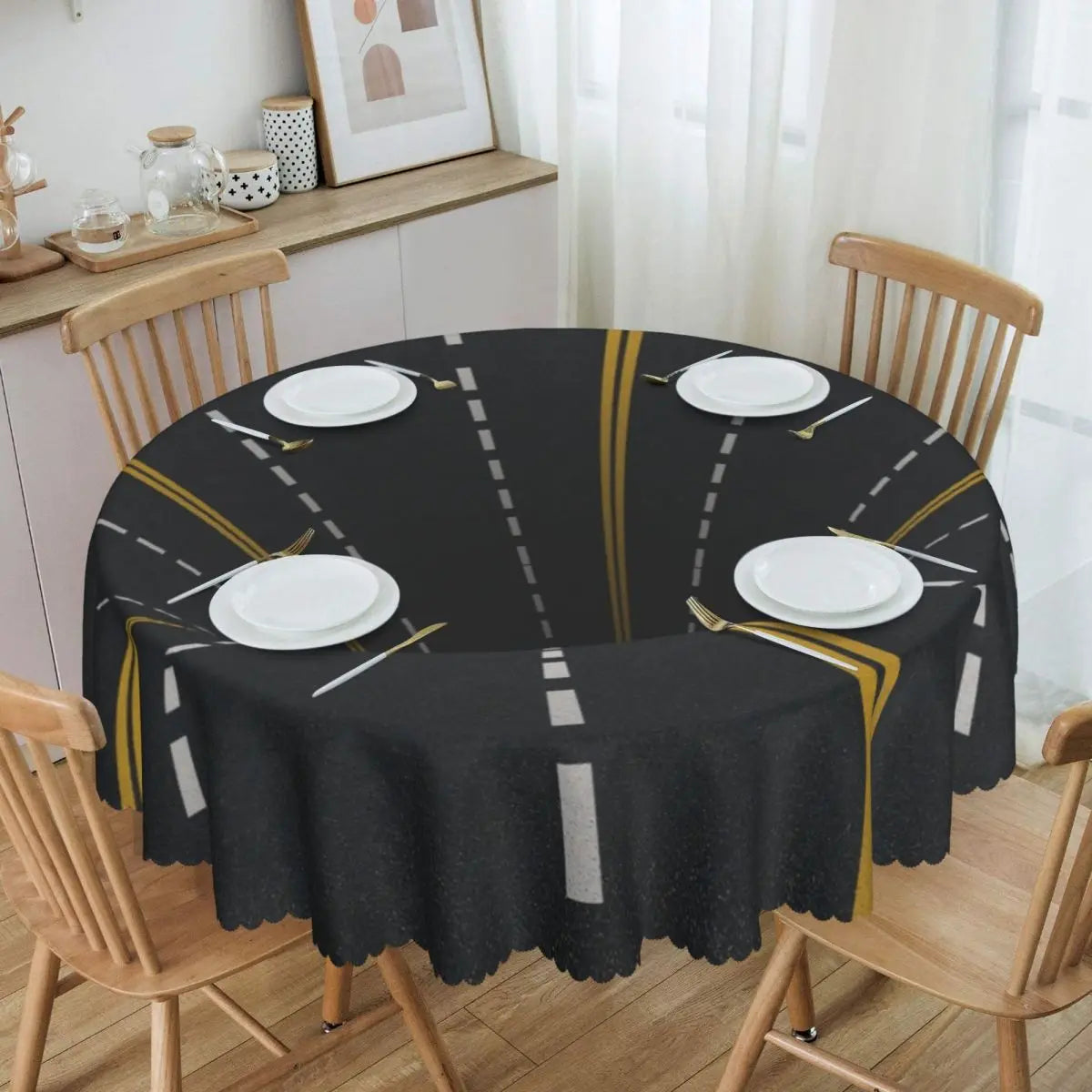 Toalha de Mesa Redonda Ilusão Óptica Preto e Branco 60"