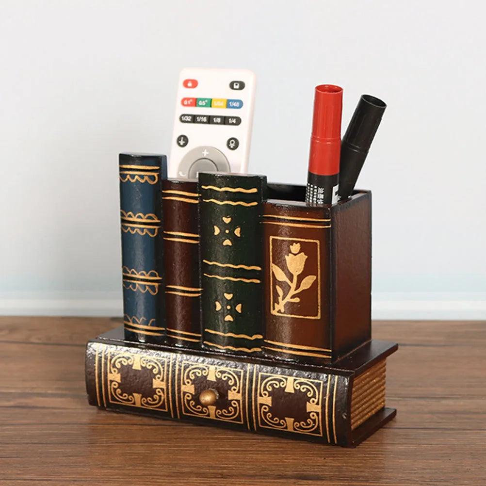 Suporte de caneta de madeira, suporte de caneta, armazenamento de papelaria, recipiente retrô, pote de escova, mesa de escritório, copo de lápis ganizer