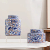 Jarra de chá de cerâmica chinesa, jarra de doces roxa de alta qualidade, caixa selada de porcelana azul e branca, garrafa de cerâmica funcional, ornamento para casa