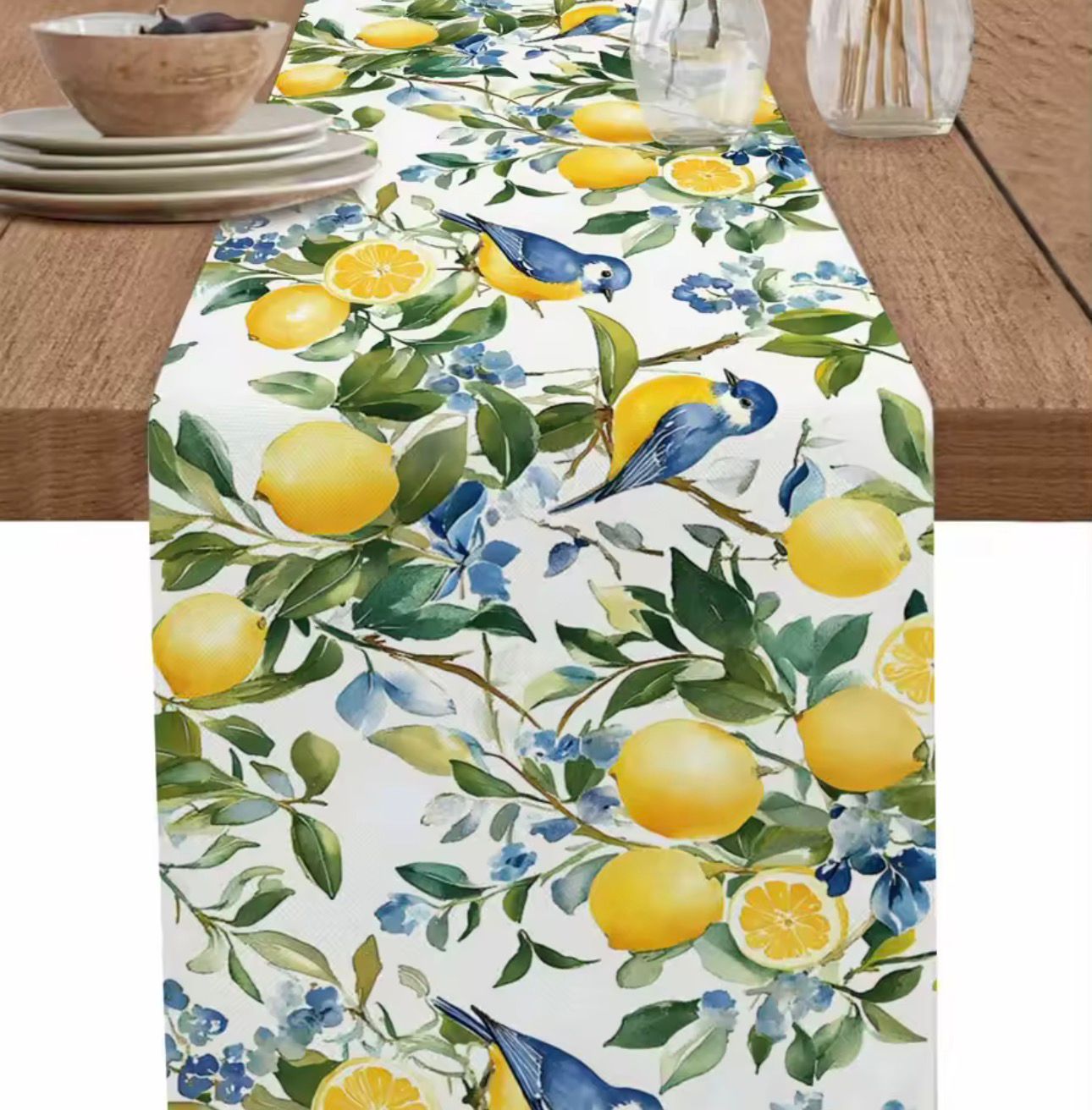 Trilho de Mesa Linho Floral com Limões Sicilianos