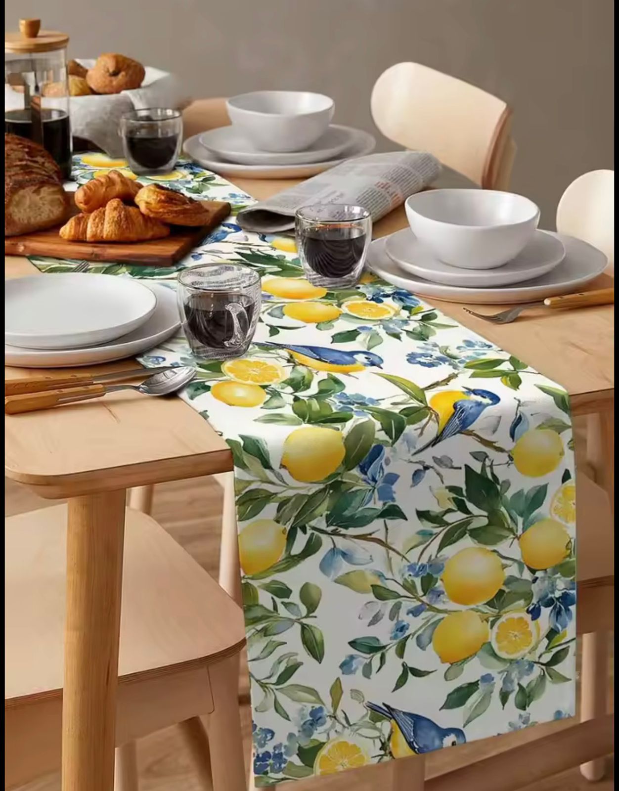 Trilho de Mesa Linho Floral com Limões Sicilianos