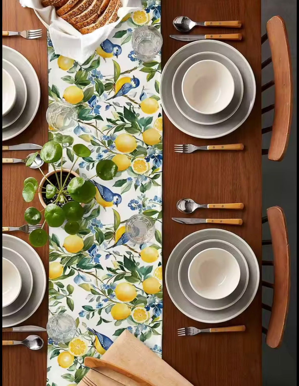 Trilho de Mesa Linho Floral com Limões Sicilianos