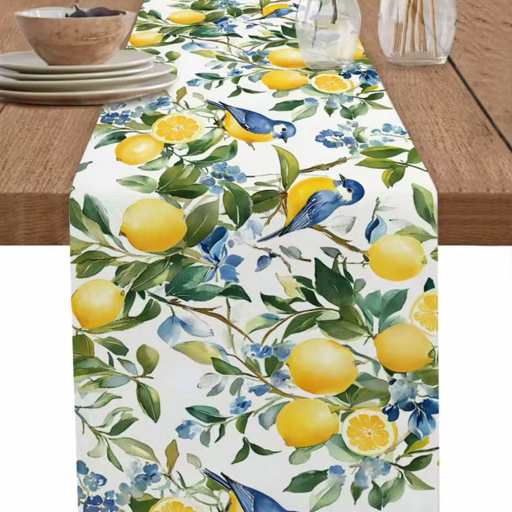 Trilho de Mesa Linho Floral com Limões Sicilianos