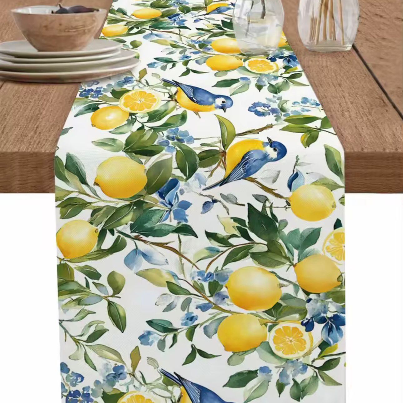 Trilho de Mesa Linho Floral com Limões Sicilianos