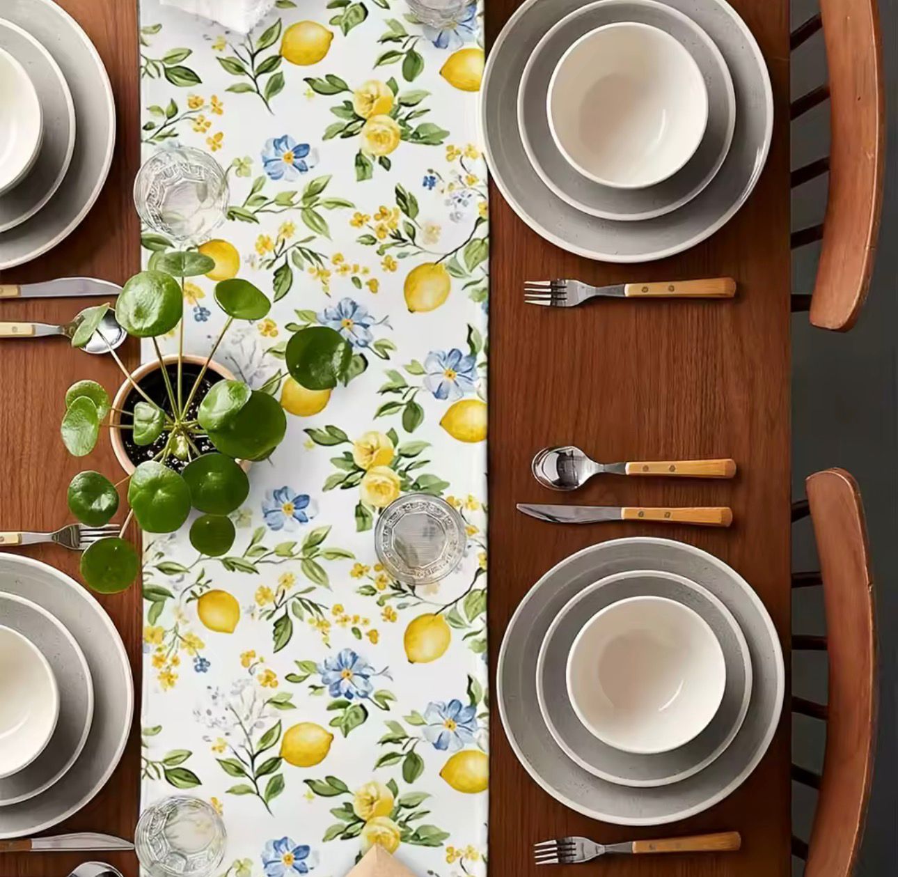 Trilho de Mesa Linho Floral com Limões Sicilianos