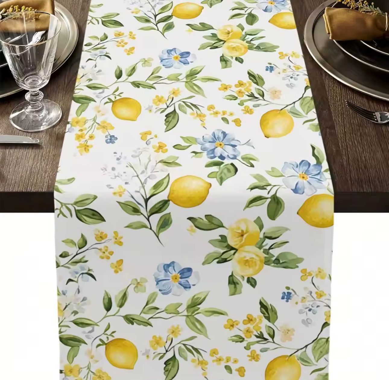 Trilho de Mesa Linho Floral com Limões Sicilianos
