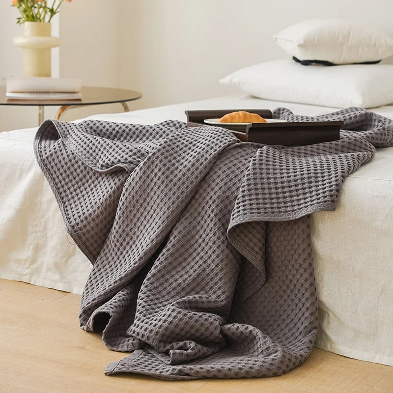 Cobertor Xadrez Waffle de Algodão para Conforto e Estilo