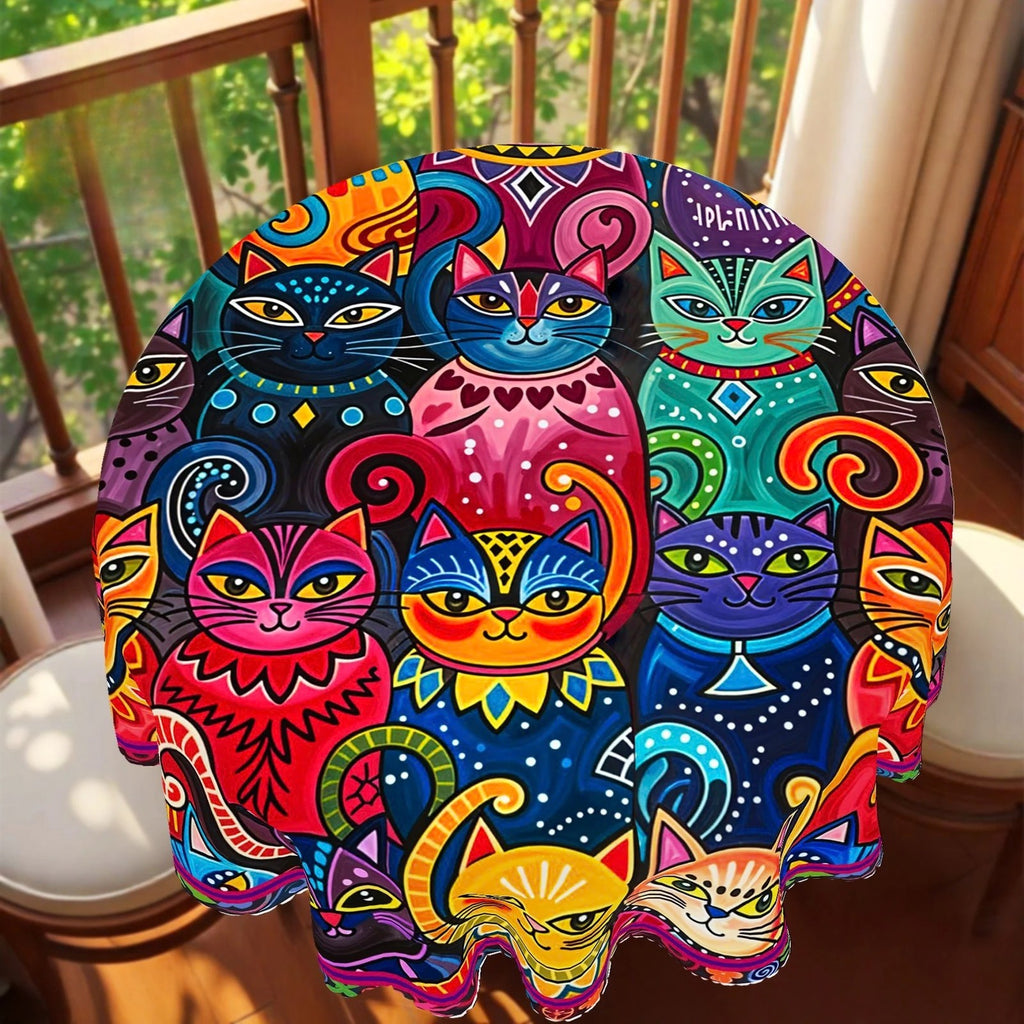 Toalha de Mesa com Gatos Coloridos