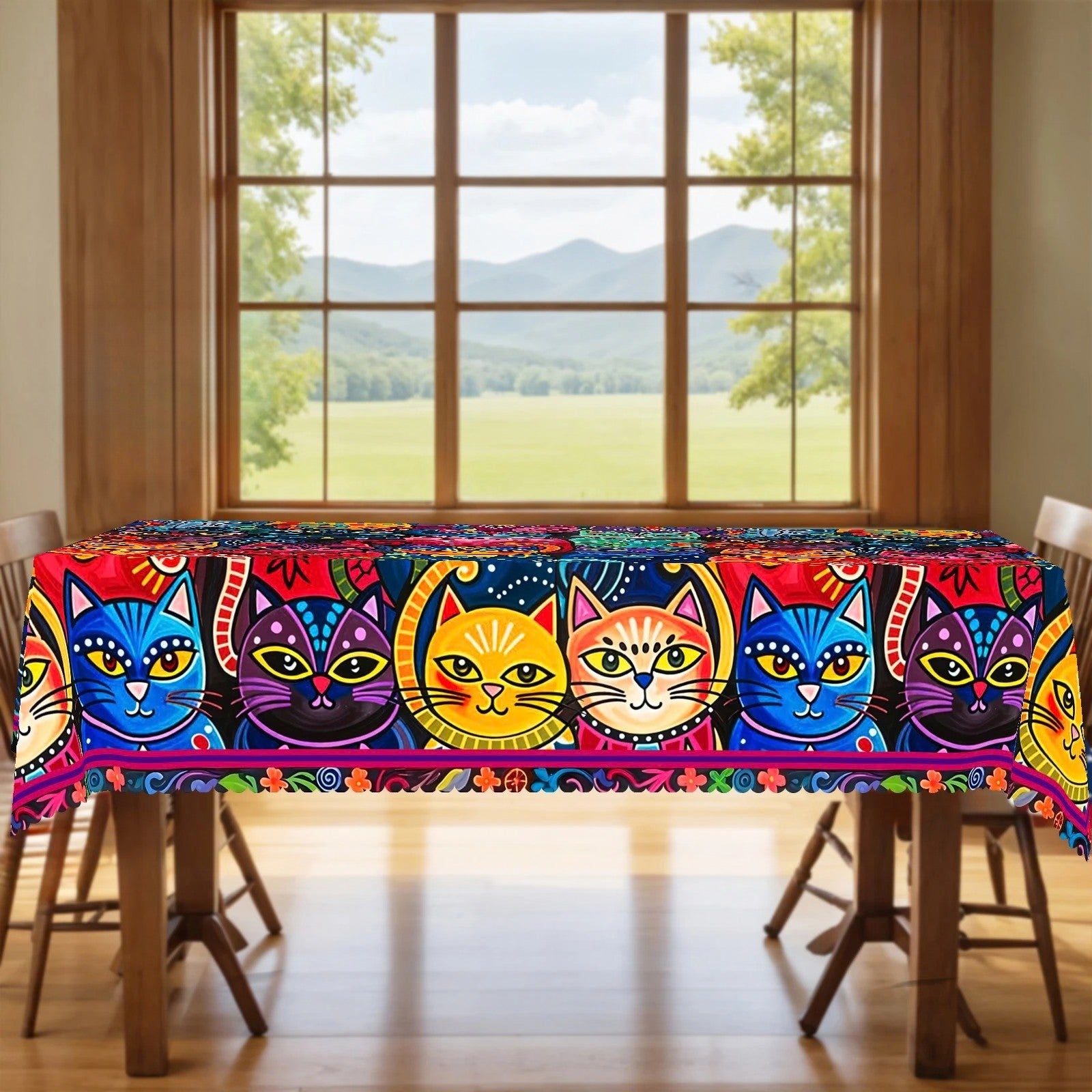 Toalha de Mesa com Gatos Coloridos